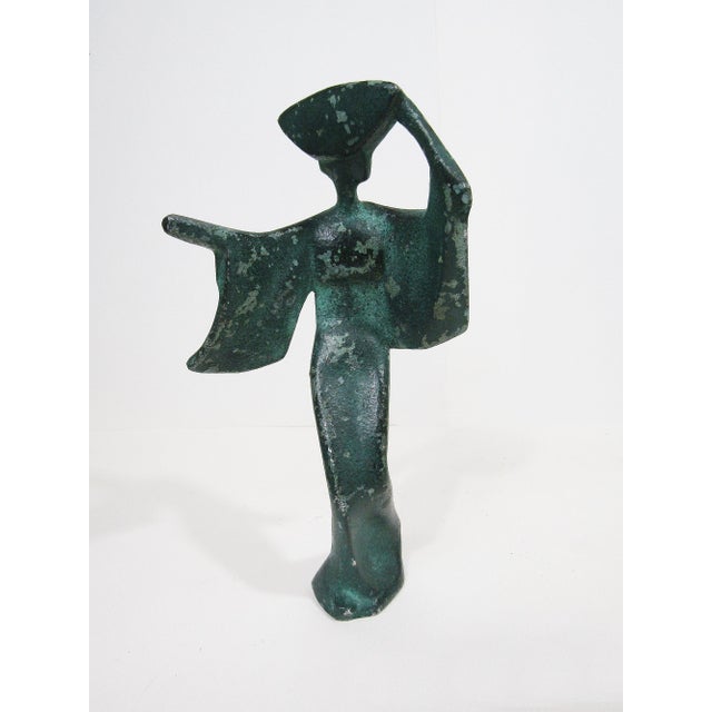 Green 1950s Set of 3 Verdigris Cast-Iron Japanese Awa Odori Geisha Dancers, 7" MCM For Sale - Image 8 of 9