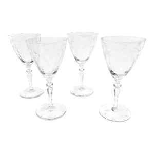 Antique Art Deco Opulent Etched and Faceted Stemmed Glassware - 4 Pieces