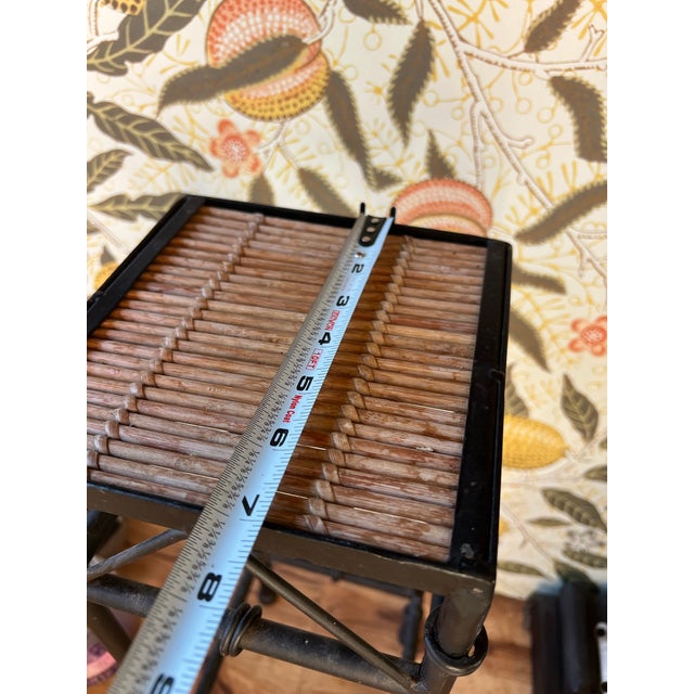 Mid-Century Modern 1970s Small Black Metal Side Table With Wooden Top For Sale - Image 3 of 4