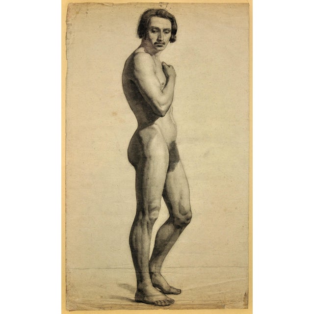 Henry Arthur Roberts. French ( b.1819 - d.1900 ). Academic Life Study Of A Standing Male Nude. Pencil & Charcoal On Paper....