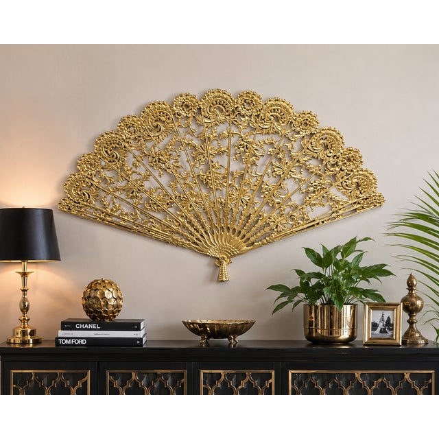Vintage Burwood Hollywood Regency Gold Fan Wall Sculpture Create a dramatic focal point with this authentic vintage...