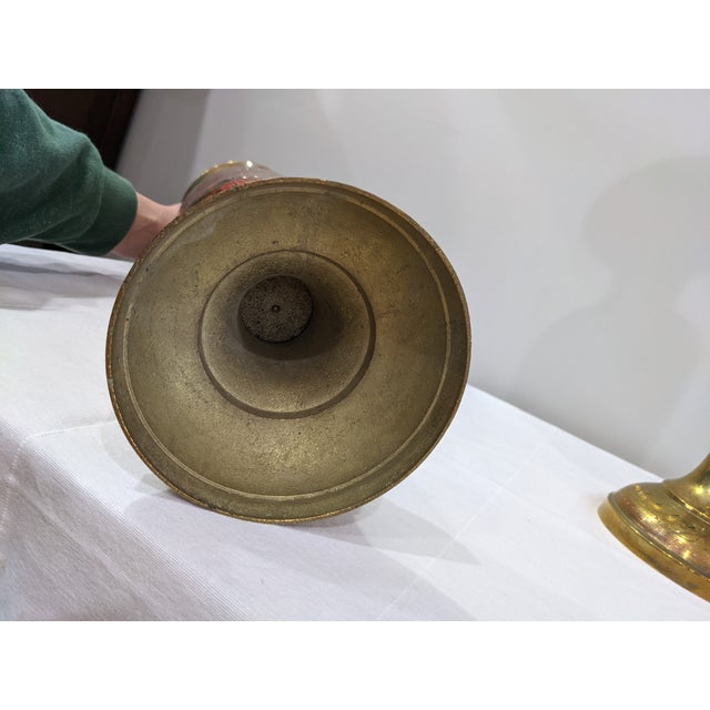 Late 20th Century Large Brass Enameled Vases - a Pair For Sale - Image 9 of 11