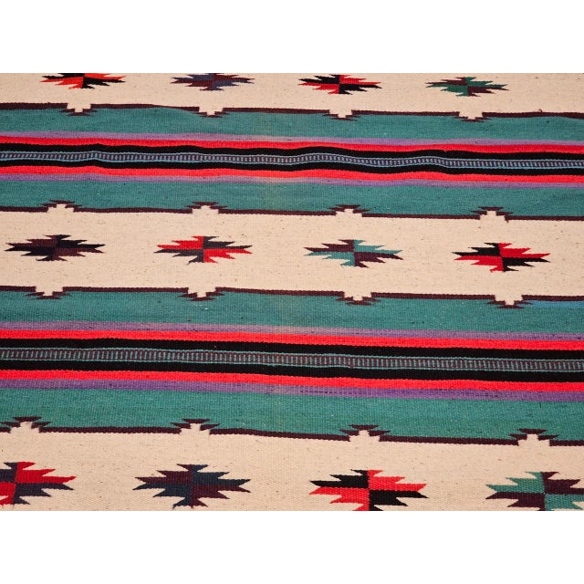 Vintage American Southwestern Kilim, Handwoven Wool, Stripe Pattern, Ivory & Green, 4x8 For Sale - Image 9 of 16