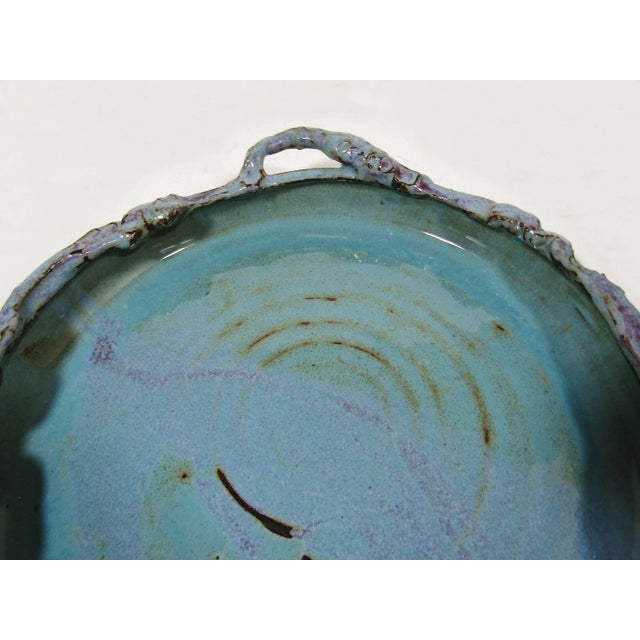 Ceramic Signed Rustic Turquoise Studio Art Pottery Stoneware Tray Dish Platter With Handles and 3 Bowls- 4 Pieces For Sale - Image 7 of 12