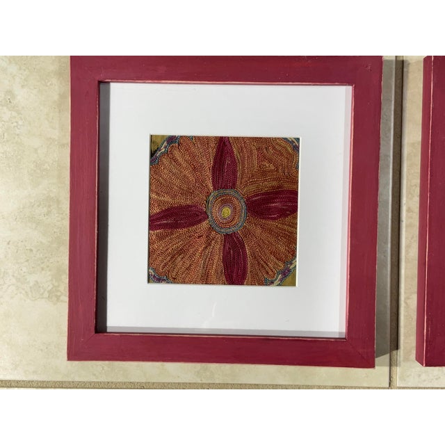 Red Set of Four 19 Century Antique Silk Suzani Wall Hanging For Sale - Image 8 of 12