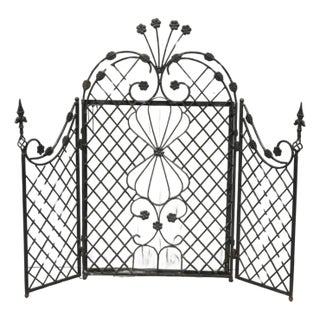 Antique Gothic Arts & Crafts Wrought Iron Scrolling Folding Fireplace Screen For Sale