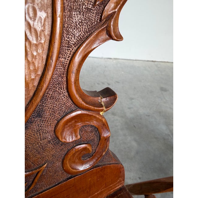 Vintage Brutalist Tyrolean Swiss Alpine Carved Pine Dining Chairs, Set of 4 For Sale - Image 11 of 12