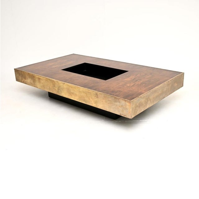 Mid-Century Modern Vintage French Walnut and Brass Coffee Table, 1970s For Sale - Image 3 of 13