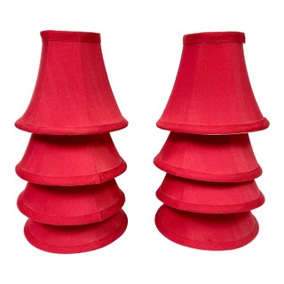 Vintage Red Satin Linen Chandelier Lampshades - Set of 8 For Sale