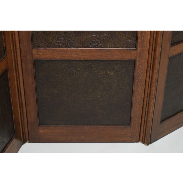 Black Arts and Crafts Oak Room Divider with Botanical Motifs Panels, 1890s For Sale - Image 8 of 18