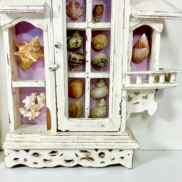 Vintage Coastal Boho Chic Lavender Ground Beach House Divided Shadowbox Decorative Object, Seashell Collection - A Pair For Sale - Image 10 of 18