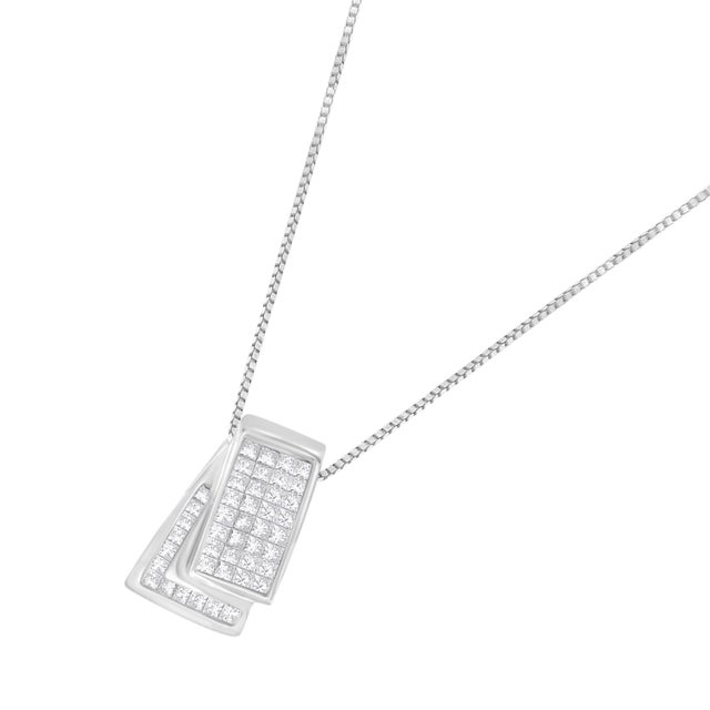 Contemporary 14KT White Gold Diamond Box Pendant Necklace (1 cttw, H-I Color, SI2-I1 Clarity) For Sale - Image 3 of 5