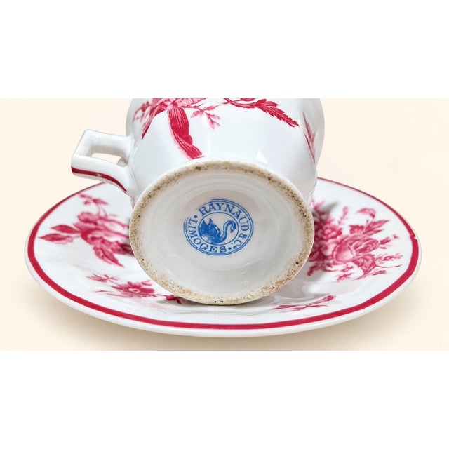 Limoges Porcelain Coffee Service with Pink Flowers by Raynaud & Co, 1890s For Sale - Image 4 of 5