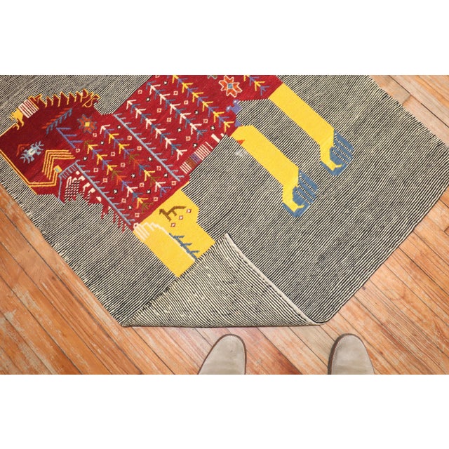 Late 20th Century Lion Pictorial Persian Kilim Wall Hanging - 3'2" x 4'3" For Sale - Image 4 of 6