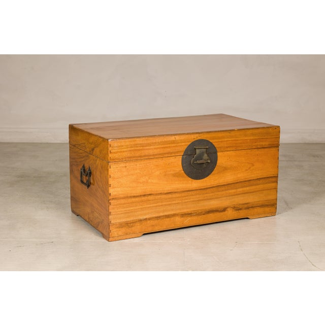 Late 20th Century Vintage Chinese Pine Blanket Chest or Coffee Table with Brass Hardware For Sale - Image 5 of 18