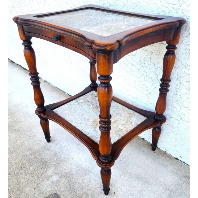 Wood Theodore Alexander 2 Tier Mahogany & Marble Side Lamp Table With Pullout Top For Sale - Image 7 of 11