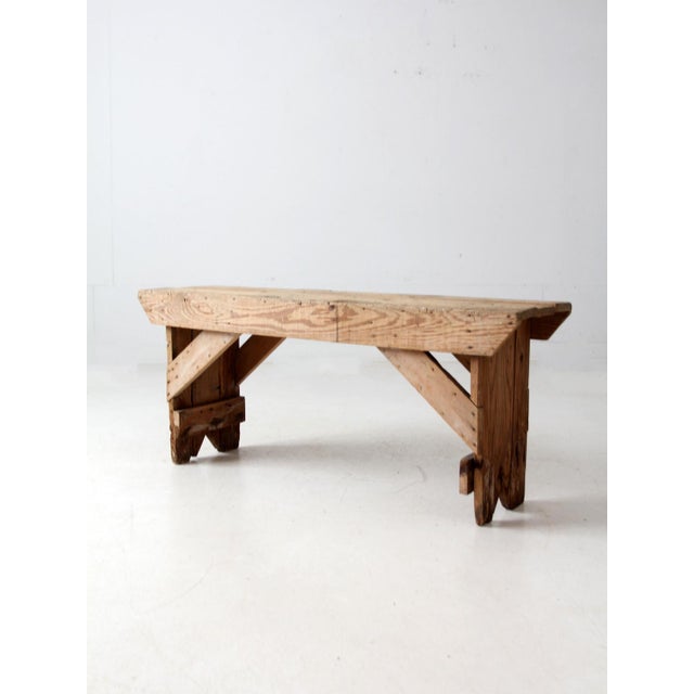 Antique Wood Farmhouse Bench For Sale - Image 10 of 12