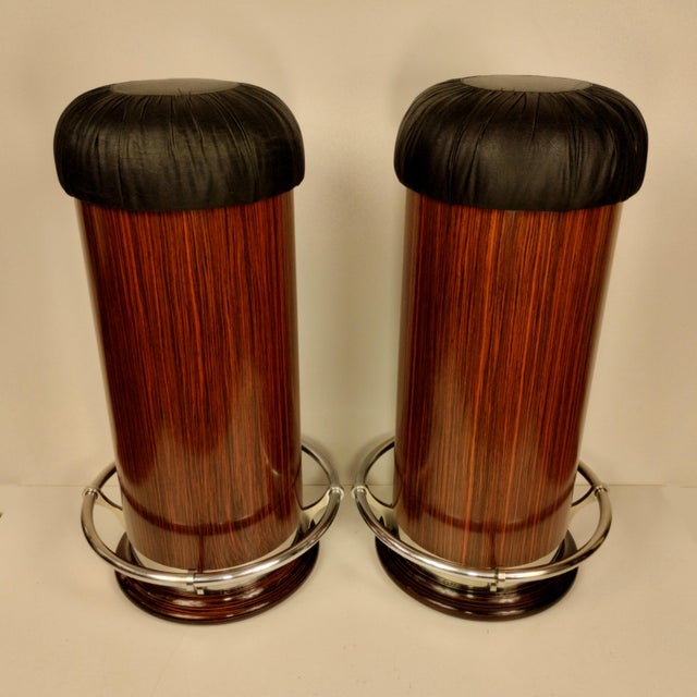 Mid-Century Italian Art Deco Style Rosewood Bar Stools, 1970s, Set of 2 For Sale - Image 15 of 15