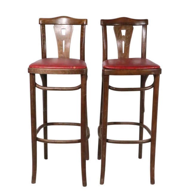 Mid 20th Century Pr. Bentwood Counter Stools by Thonet For Sale - Image 10 of 13