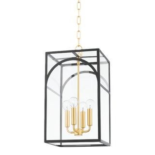 Mitzi Addison 4-Light Small Pendant, Aged Brass/Textured Black Combo For Sale