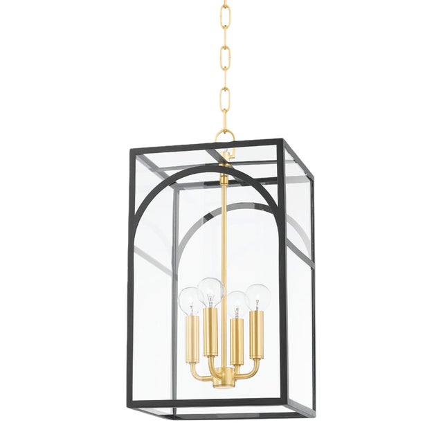 Mitzi Addison 4-Light Small Pendant, Aged Brass/Textured Black Combo For Sale