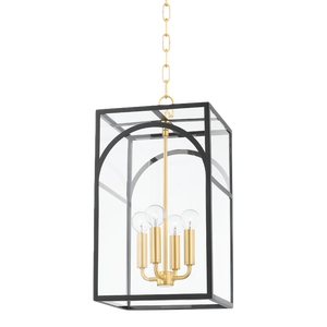 Mitzi Addison 4-Light Small Pendant, Aged Brass/Textured Black Combo