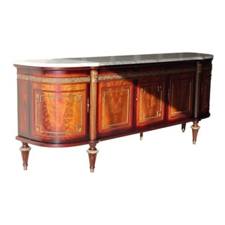 Late 20th Century Monumental Neoclassical Mahogany & Marble Sideboard / Credenza – 102” For Sale