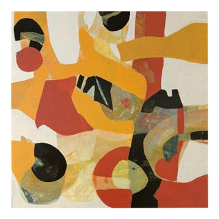 Lee Cox "Blaze" Acrylic on Canvas, Square Abstract Collage Painting in Orange, 2025 For Sale