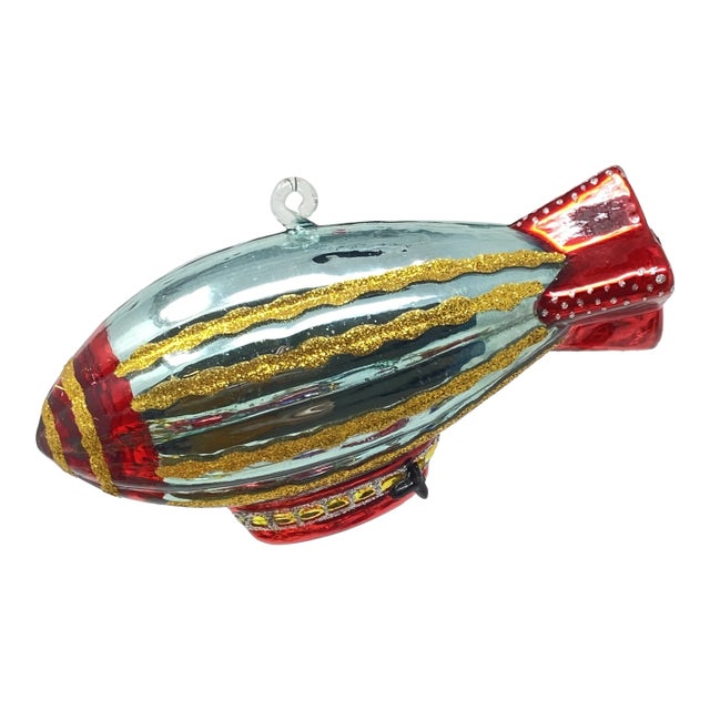 1998 Dept 56 Zeppelin Air Ship Blimp Glass Ornament For Sale