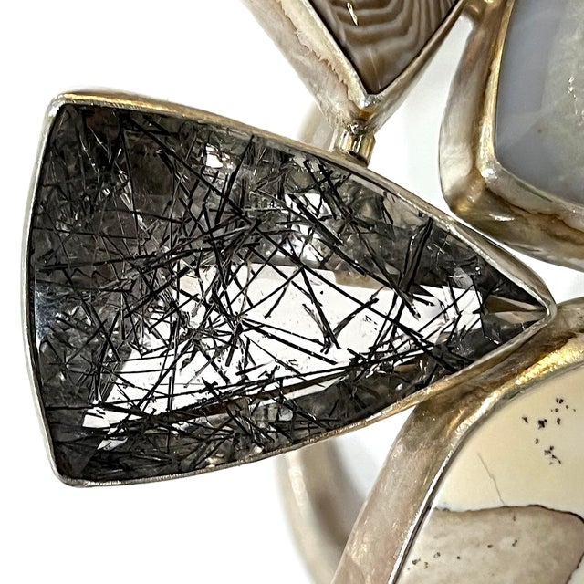 Vintage Statement Cuff Bracelet - Sterling Silver - Semi-Precious Stones - Studio Greytak Montana For Sale - Image 6 of 16