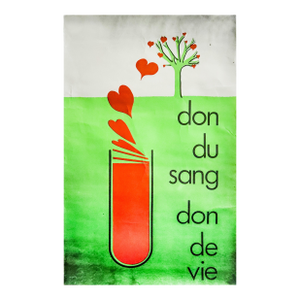 1990's Vintage French Blood Donation Poster, "Gift of Blood Gift of Life"