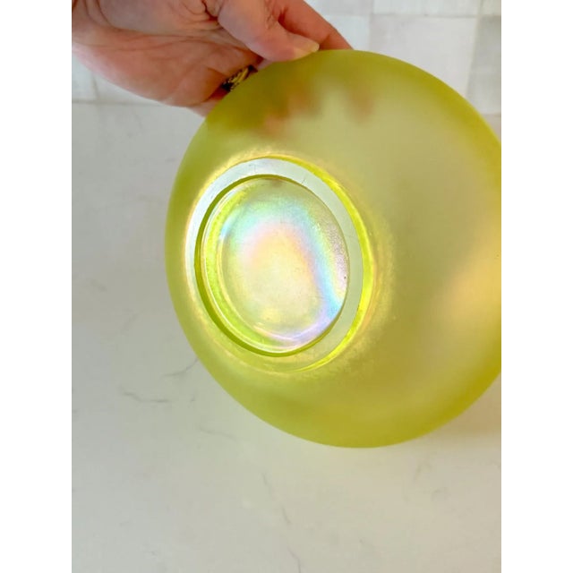 Neon Green 1920s Antique Fenton Stretch Glass Centerpiece Bowl in Topaz For Sale - Image 8 of 10
