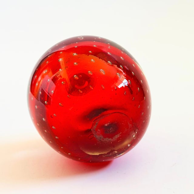 Red Vintage Art Glass Apple Paperweight With Controlled Bubbles For Sale - Image 8 of 8