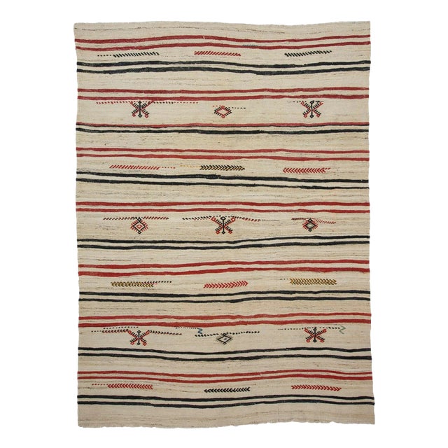 Vintage Turkish Striped Wool Kilim Rug - 6′10″ × 9′7″ For Sale