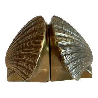 Mid-20th Century Vintage Pmc Brass Clamshell Bookends - Pair For Sale