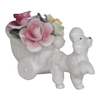 Thorley Bone China Figurine Poodle Pulling Cart of Flowers Made in England 5155b For Sale