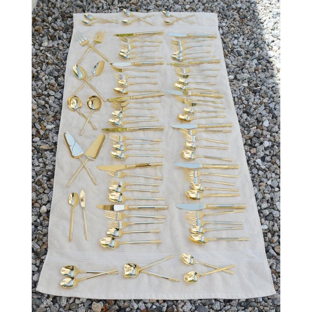 Contemporary Modern Flatware Stainless Steel Gold Tone Korea 82 Piece Collection For Sale - Image 11 of 18