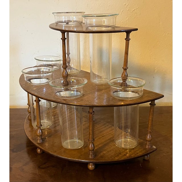 Tan English Tiger Maple Two Tier Flower Holder Bud Vase Frog For Sale - Image 8 of 18