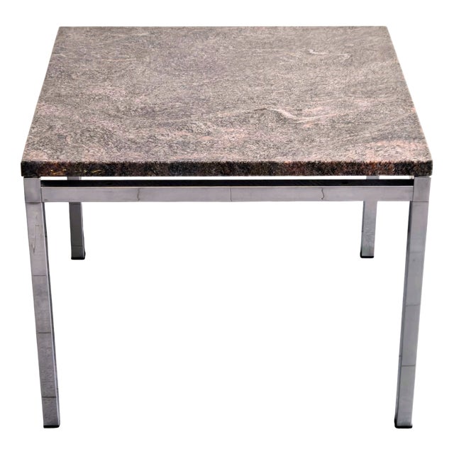 Vintage Side Table in Marble & Steel in the style of Florence Knoll, 1970s For Sale