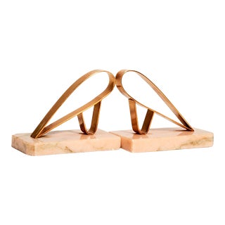 French Brass and Pink Marble Bookends For Sale