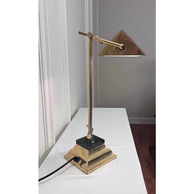 Late 20th Century Vintage Traditional Patinated Brass and Black Marble Tabletop Adjustable Desk Lamp For Sale - Image 5 of 12