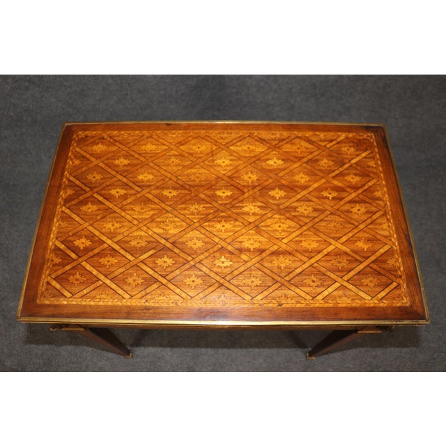 French Fine French Louis XVI Marquetry Tulipwood and Kingwood End Table With Bronze For Sale - Image 3 of 12