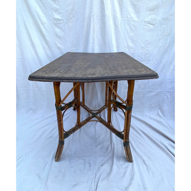 Vintage French Oak and Bamboo Bistro Table Chairish