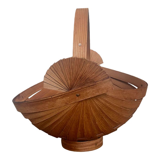 Large Harvest Basket From Single Piece of Wood For Sale