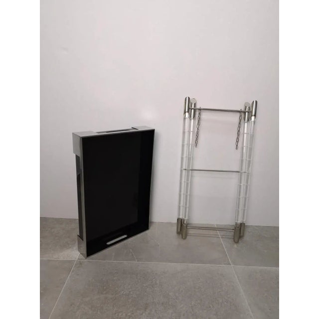 Bamboo, Methacrylate and Chrome Folding Table, 1970s For Sale - Image 4 of 6