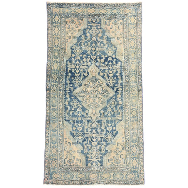 Antique-Worn Blue Persian Malayer Rug - 03'11 X 07'03 For Sale - Image 10 of 10