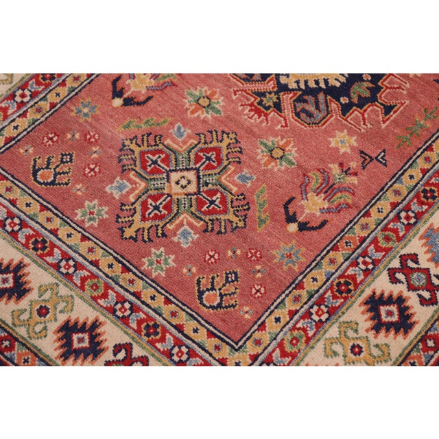 Shabby Chic Bohemian Kazak Pink/Beige Wool Rug - 3'4''x4'10'' For Sale - Image 3 of 10