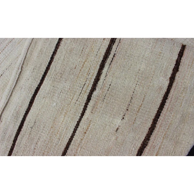 Mid 20th Century Minimalist Design Vintage Turkish Kilim Runner in Off White & Brown Lines For Sale - Image 10 of 10