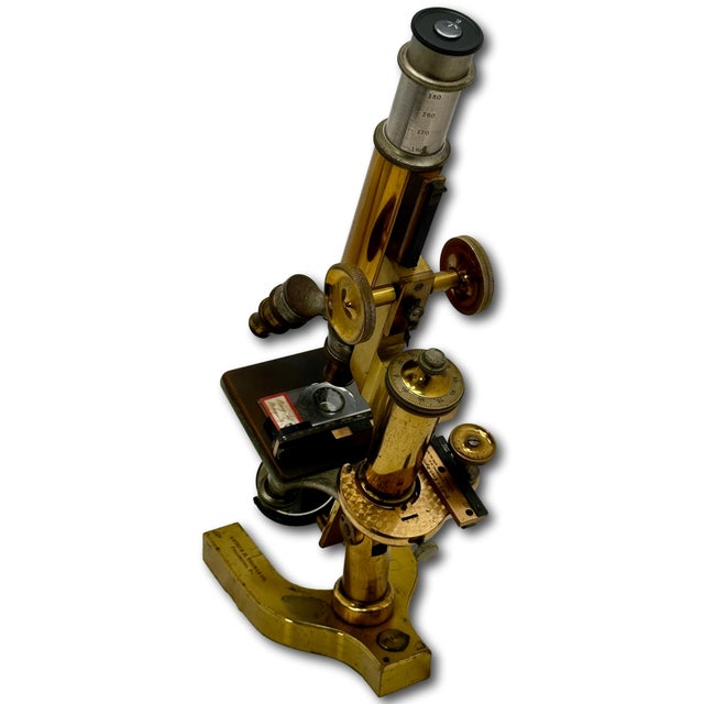 Antique Fine Quality Fancy Model Solid Brass Doctors Microscope by Bausch & Lomb Optical Co. New York - Circa 1898 For Sale - Image 12 of 18