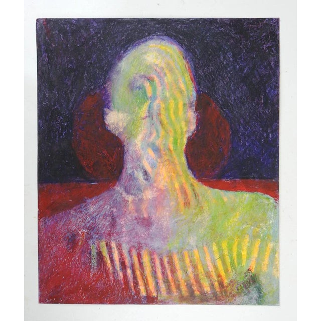 Contemporary oil pastel on paper colorful abstract silhouette portrait painting. Unsigned. Unframed.